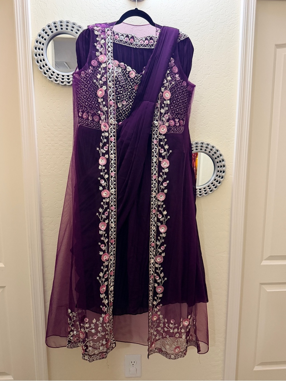 Elegant Purple sequins Lehenga saree with jacket